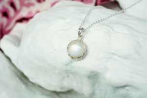 Silver <b>Moonstone</b> <b>Necklace</b>, Organic Silver Rainbow <b>Moonstone</b> Pendant, June Birthstone <b>Necklace</b>, 925 Sterling Silver <b>Necklace</b> - Product Image 3