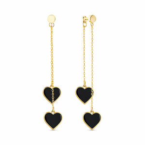 Boucles d'oreilles pendantes en forme de double cœur en émail plaqué or - Product Image 2
