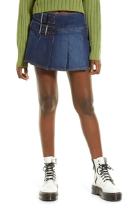 Wholesale Summer Mid Waist Double Belt Style Pleated <strong>Skirt</strong> For Ladies Casual Outdoor Party <strong>Wear</strong> Breathable <strong>Girl</strong> Denim <strong>Mini</strong> <strong>Skirt</strong> - Product Image 2