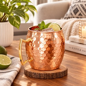 Copper Hammered <b>Mug</b> Belly Cup Vintage Style With Handle <b>Thermal</b> Insulation Party Drinkware - Product Image 2