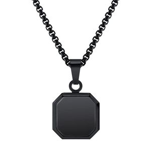 Derniers bijoux fins Collier Carré Noir Turquoise Coquillage Blanc Pendentif en métal noir Collier en acier inoxydable pour hommes - Product Image 1