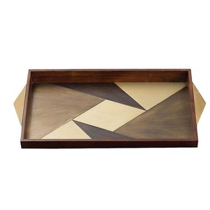 Plateau de service multi-bois de qualité supérieure avec design élégant de style diamant Vaisselle de bureau élégante et durable Poignées intégrées fabriquées à la main - Product Image 1