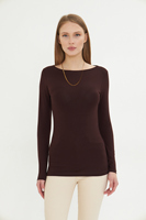 Body de Manga Larga con Cuello Redondo para Mujer, Ajuste Delgado, Color Sólido, Tejido de Punto, Mezcla de Algodón y Elastano, Estilo Minimalista, para Todas las Temporadas