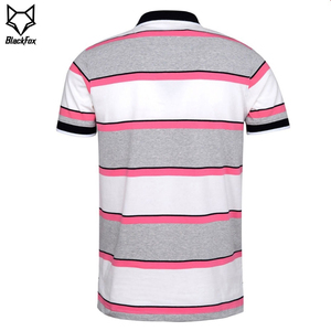 เสื้อโปโลผู้ชายแขนสั้นลายทาง ผ้าถัก สวมใส่สบาย สีขาว เทา ชมพู ดำ ดีไซน์ปกเสื้อ - Product Image 5