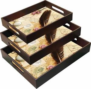 Bandejas de anidación de MDF de estilo rústico moderno de lujo, Juego de 3 de madera maciza con impresión de logotipo sostenible para restaurantes - Product Image 2