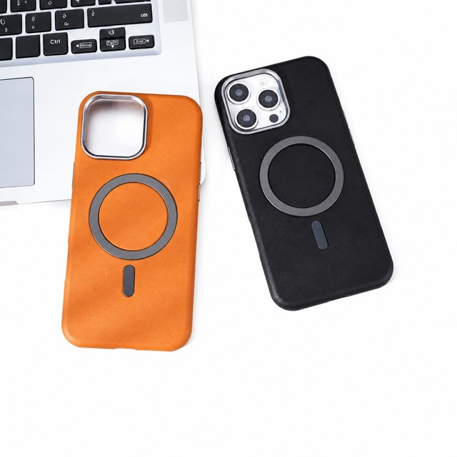 PU Leather Magnetic Phone Case Aluminum Camera Frame Wireless Charging Shockproof Cover for iPhone 14-17 OEM ODM Supplier China