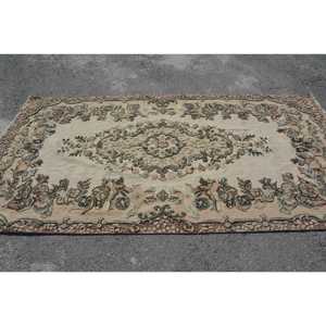5.2x9.7 ft Vintage Large Rug, <b>Brown</b> Green Turkish Floral <b>Wool</b> Rug - Product Image 4