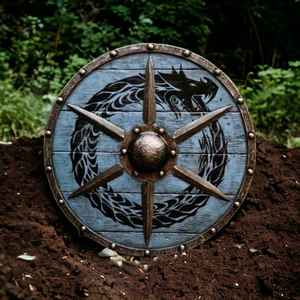 Bouclier viking en bois fait main avec motif de dragon, bouclier rond nordique avec embout noir, idéal pour le cosplay, la reconstitution historique et la décoration murale - Product Image 4