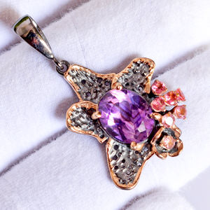 Joyería fina de Plata de Ley 925 para mujer, colgante de ajuste de piedra preciosa de zafiro Rosa Natural, amatista púrpura dorada, diamante - Product Image 6