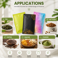 Sachet Mylar imprimé sur mesure à trois soudures latérales, qualité alimentaire, pochette plate pour l'emballage de café, thé, snacks et bonbons