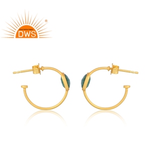 Venta caliente 925 Plata de Ley 18K chapado en oro Aventurina natural Cuarzo verde Piedra preciosa Pendiente Demi Fabricante de joyería fina - Product Image 4