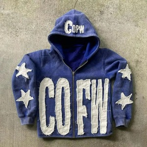 Custom 420 Gsm Cotton Graphic Heavyweight Streetwear Distressed <b>Applique</b> Embroidery Patchwork Logo Men Oversized Printing Hoodie - Product Image 4