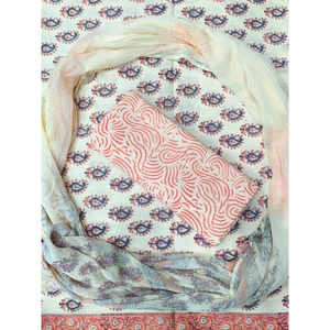 Salwar Kameez de Algodón con Estampado Floral Buta y Bloques de Tela Hechos a Mano, con Dupatta de Chifón, Estilo Étnico Elegante para Fiestas (HBS0016) - Product Image 1