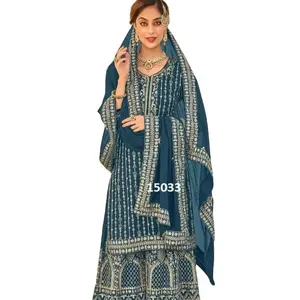Dgb exportasúltipla design de trabalho, bordado paquistanês azul paquistanês salwar kameez étnico roupas de designer 2022 índia