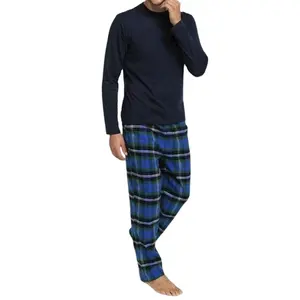 Ensemble de pyjama en flanelle pour homme, haut et bas, léger, thermique, manches longues, 100% coton