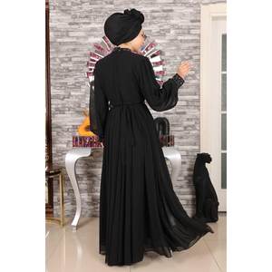 Vestido de Noche de Gasa ElbiseStone, Corte A, Largo hasta el Suelo, con Encaje Floral, Tallas XL y XXL Disponibles, Ideal para Fiestas y Damas de Honor - Product Image 5