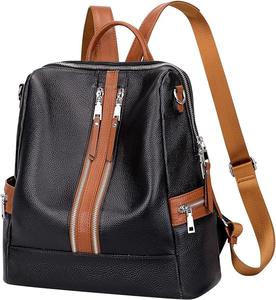 Brown & <b>Black</b> Genuine Leather <b>Womens</b> <b>Backpack</b> Purse Versatile Ladies Rucksack Shoulder Handbag with Coin Purse - Product Image 2