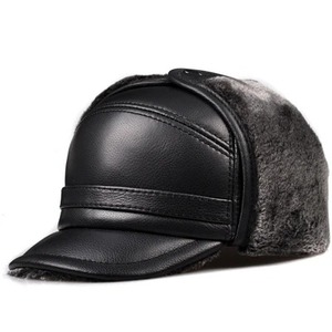 RY0201 Sombrero de protección auditiva cálido de invierno para hombre Piel sintética de cuero genuino Tamaño ultra grande 54-62cm Gorros de invierno de estilo informal - Product Image 3