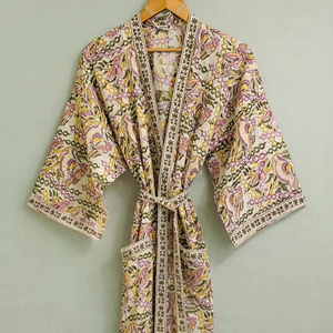 Bata Kimono de Algodón con Estampado Floral y de Aves, Hecha a Mano, para Mujer, Ropa de Estar para Novias, Lista para Bodas - Product Image 1