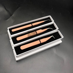 Pince à épiler d'extension de cils en acier durable de haute qualité enduit de poudre de pêche 45 degrés pointe pointue de courbe à 90 degrés - Product Image 4