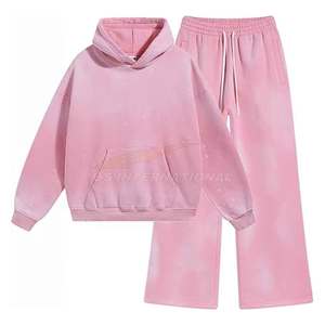 เสื้อฮู้ดสีกรดสไตล์วินเทจสำหรับผู้หญิงเสื้อสเวตเชิ้ตแบบสวมหัวผ้าคอตตอนผสมโพลีเอสเตอร์พร้อมชุดกางเกงขากว้างแบบมีเชือกรูด - Product Image 2