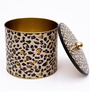 Mango de perilla de recipiente redondo de Metal de 175x155mm 3.5L Patrón de estampado de leopardo dorado Almacenamiento y contenedor de alimentos - Product Image 3