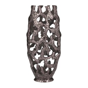 Vase déco en aluminium avec motifs découpés Vase décoratif contemporain noir pour salon, salle à manger ou entrée - Product Image 2