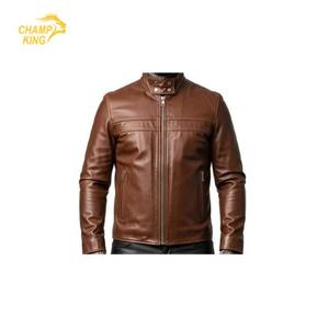 Blouson en cuir de moto de style vintage de haute qualité avec boutons et fermeture éclair, approvisionnement ODM - Product Image 1