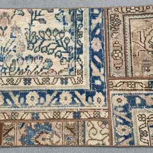 Alfombra, 2x2.5 pies, Alfombra Vintage, Alfombra Azul a Cuadros de Lana - Product Image 3