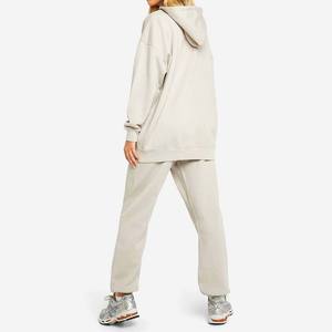 Venta al por mayor de chándal personalizado de peso pesado 100% algodón de color sólido pulóver conjunto de chándal Unisex liso Sudadera con capucha Jogger para mujer - Product Image 2