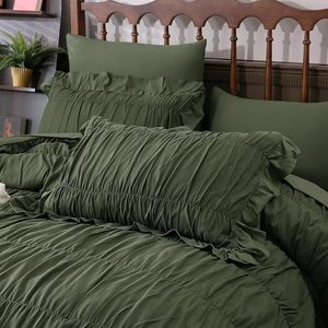 <strong>Olive</strong> <strong>Green</strong> Ruched Comforter Set King Size Boho Ruffle <strong>Bedding</strong> 7 Pcs Fluffy Luxury Ruffle Comforter <strong>Bedding</strong> Set - Product Image 2