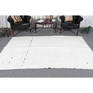 Alfombra Vintage Grande de 5.4x8.6 pies (165x262 cm), Alfombra Turca Kilim a Cuadros Blancos - Product Image 2