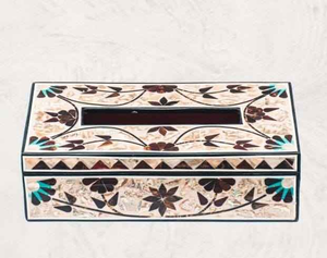 Nouvelle boîte à mouchoirs antique en os incrusté, motif floral noir - Product Image 4