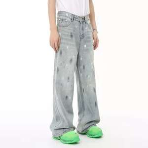กางเกงยีนส์เดนิมวินเทจทรงหลวมแบบยูนิเซ็กซ์สำหรับผู้ชาย ดีไซน์ล่าสุด ขายส่ง รับสั่งทำ ปักลาย ติดหมุด ล้างสี - Product Image 3