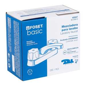 Rubinetto per lavabo Foset Basic da 4 pollici con finitura cromata, maniglia singola, acciaio inossidabile, installazione centrale, alta pressione, bagno - Product Image 1