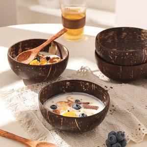 ชามกะลามะพร้าวทำมือจากธรรมชาติ เป็นมิตรกับสิ่งแวดล้อม ใช้ซ้ำได้ เหมาะสำหรับสลัด สมูทตี้ ข้าว ผลไม้ และภาชนะบนโต๊ะอาหาร - Product Image 5