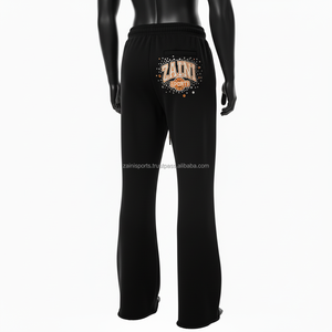 กางเกงจ็อกเกอร์สำหรับผู้ชายกางเกงวิ่งผ้าฝ้าย GSM สีดำพิมพ์ลายเปลวไฟปรับแต่งโลโก้ได้ - Product Image 4