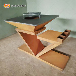 Grill à charbon en acier Corten de 3 mm d'épaisseur, design moderne, certifié CE, revêtement poudré, fabriqué en Chine, comprend une plancha circulaire - Product Image 5