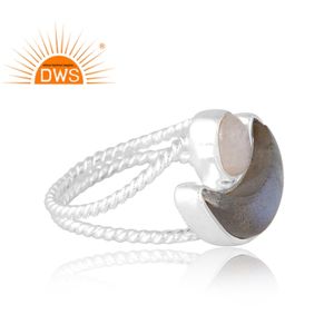 Dernière vente en argent sterling 925 Labradorite naturelle et pierre de lune arc-en-ciel Bague en pierres précieuses Fabricant de bijoux personnalisé - Product Image 4
