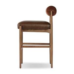 Modern Wooden Bar Chair With <b>Leather</b> Cushion Indoor Cafe Dining Chair Solid Wood Restaurant Hotel Seating Furniture - Product Image 3