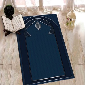 Tapis de prière bleu marine : Décoration spirituelle islamique pour la maison, tapis imprimé, tapis fin non tissé - Product Image 3