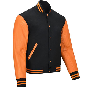 Veste universitaire à manches en cuir de qualité supérieure de haute qualité pour hommes femmes corps en laine personnalisé imprimé tissu poche uni teint - Product Image 3