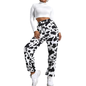 Custom Pattern Cotton <b>Trousers</b> High Waist Wide Leg Cow Print Sweat Pants <b>Women</b> Joggers - Product Image 1
