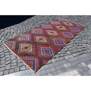 Alfombra de lana Roja turca Vintage 49x103ft área grande decoración étnica tejido plano patrón de retazos diseño de pasillo rectangular PP látex - Product Image 3