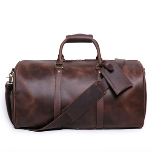 Premium Modern Genuine Leather Duffle Bag 36-55L Dark Brown Travel Weekender Unisex Zipper Lightweight Durable Carry - Product Image 3