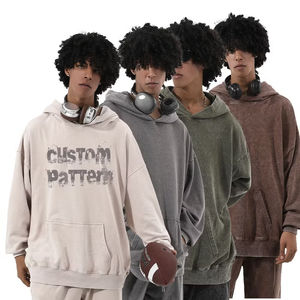 เสื้อฮู้ดดี้ผ้าฝ้ายเฟรนช์เทอร์รี่แบบวินเทจ Y2K ปี 2026 หนัก 350 GSM ทรงโอเวอร์ไซส์ ไหล่ตก ลายกราฟิกแบบฟอกสี - Product Image 1