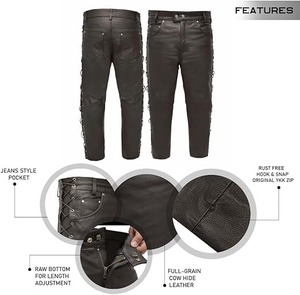 Pantalones de cuero con cintura elástica de color personalizado para hombre, estilo Hip Hop, protección UV, transpirable, ajustado, hecho a mano - Product Image 2