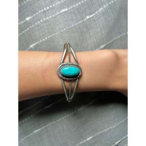 Dave Skeets Kingman Turquoise Sterling <b>Silver</b> Cluster <b>Cuff</b> <b>Bracelet</b> Handmade Southwest Fashion Jewelry for Women - Product Image 5