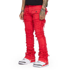 Jeans de Mezclilla Rectos Desgastados con Múltiples Bolsillos y Logotipo Personalizado para Hombre, Estilo Urbano Holgado - Product Image 5