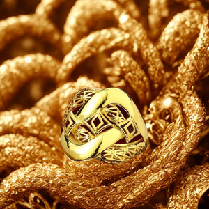 Ornate Gold Plated <b>Statement</b> <b>Ring</b> for Women | Chunky Knot Lattice Design | Luxury Cocktail Finger Jewelry - Product Image 5